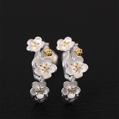 Goforrich 925 Sterling Silver Plum Blossom Floral Blessing Earrings