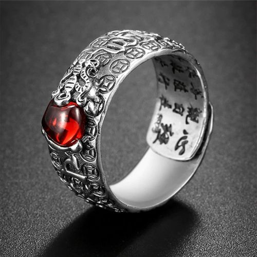 Goforrich FengShui PiXiu Red Garnet Wealth Ring