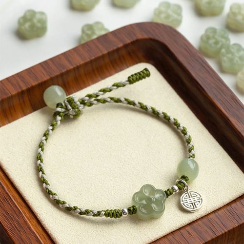 Buddha Stones Handmade Plum Blossom Flower Jade Luck Prosperity Braided Bracelet