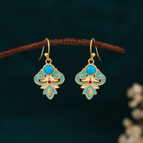 Goforrich Copper Enamel Turquoise Positive Drop Earrings