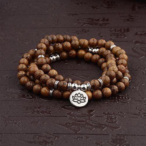 Buddha Stones Tibetan Lightning Strike Wood Bracelet Lotus Buddha Mala