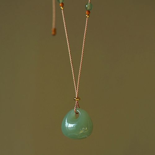 Buddha Stones Natural Jade Luck Prosperity Necklace Pendant (Random Color)