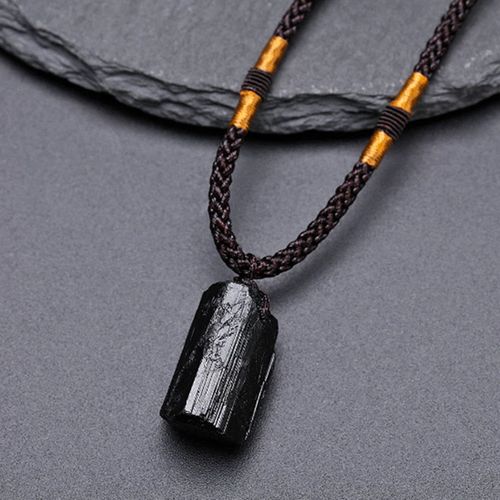 Buddha Stones Natural Black Tourmaline Positive Rope Necklace Pendant