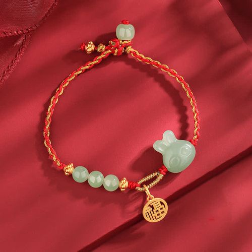 Buddha Stones 925 Sterling Silver Year of the Rabbit Hetian Jade Happiness Luck Red String Bracelet