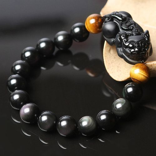 Goforrich FengShui PiXiu Rainbow Obsidian Tiger Eye Wealth Bracelet