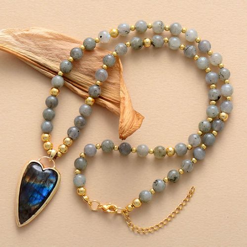 Buddha Stones Labradorite Support Healing Beaded Necklace Pendant