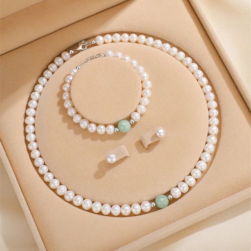 Goforrich 925 Sterling Silver Natural Pearl Jade Healing Necklace Bracelet Earrings With Gift Box