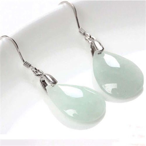 Goforrich 925 Sterling Silver Jade Water Drop Luck Dangle Earrings