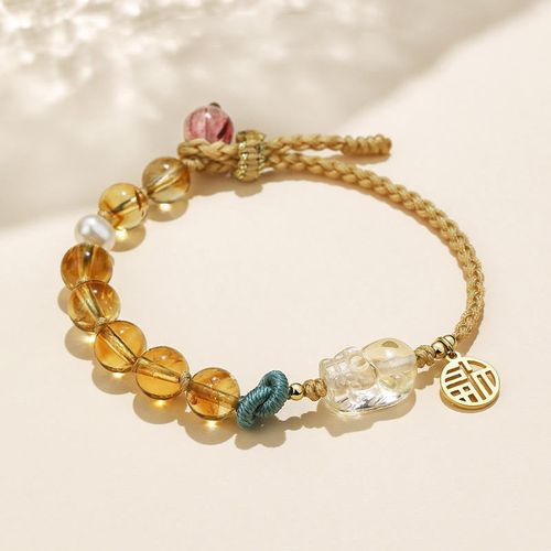 Goforrich Citrine PiXiu Fu Character Prosperity String Braided Bracelet