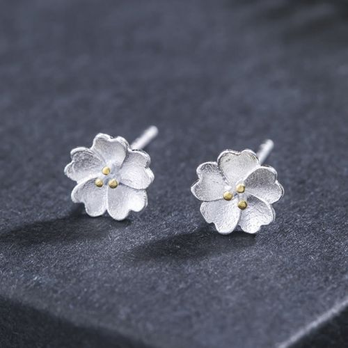 Goforrich 925 Sterling Silver Cherry Blossoms Floral Calm Stud Earrings