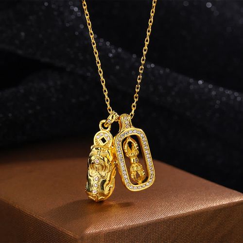 Goforrich 999 Sterling Silver Golden Pixiu Copper Coin Vajra Wealth Necklace Pendant