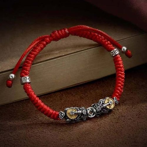 Goforrich 925 Sterling Silver PiXiu Prosperity String Braided Bracelet