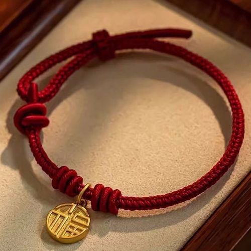 Buddha Stones Handmade Eight Thread Peace Knot Fu Character Charm Luck Happiness Red Rope Bracelet