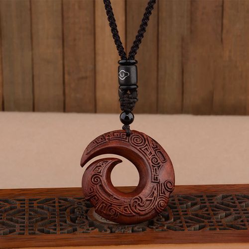 Buddha Stones Small Leaf Red Sandalwood Ebony Wood One's Luck Improves Design Patern Protection Necklace Pendant