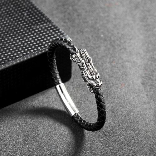 Dragon Leather Titanium Steel Luck Braided Bracelet Bangle (Extra 30% Off | USE CODE: FS30)