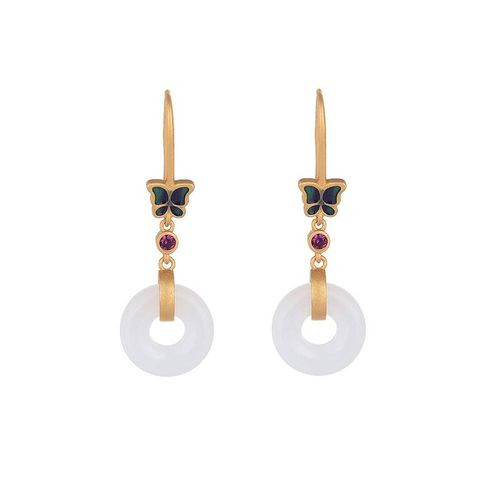 Goforrich FengShui White Jade Butterfly Fortune Earrings