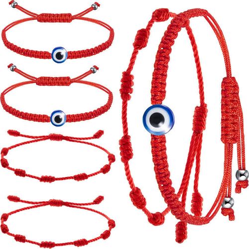 Buddha Stones 4Pcs Evil Eye Seven Knot Red String Protection Bracelet