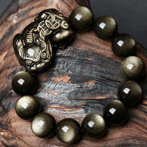 Buddha Stones FengShui PiXiu Golden Obsidian Protection Bracelet