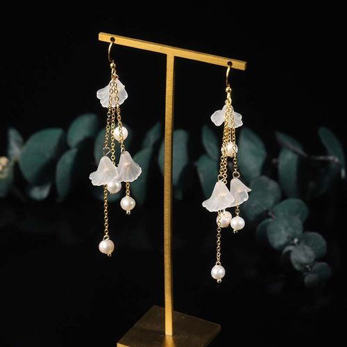 Goforrich Pearl Flower Petals Luck Drop Earrings