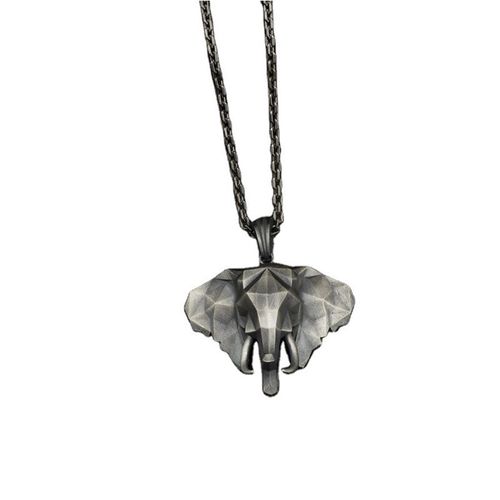 Buddha Stones Elephant Pewter Titanium Steel Strength Necklace Pendant