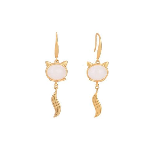 Goforrich FengShui White Jade Fox Fortune Earrings