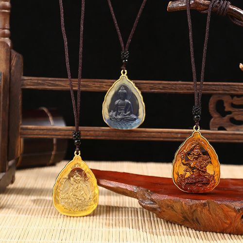 Buddha Stones Tibetan Buddha Liuli Crystal Serenity Necklace Pendant