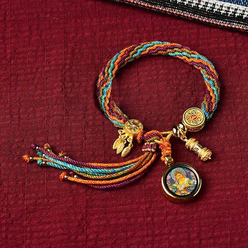 Buddha Stones Tibetan Luck Reincarnation Knot Prayer Wheel Dream Catcher Braid String Bracelet