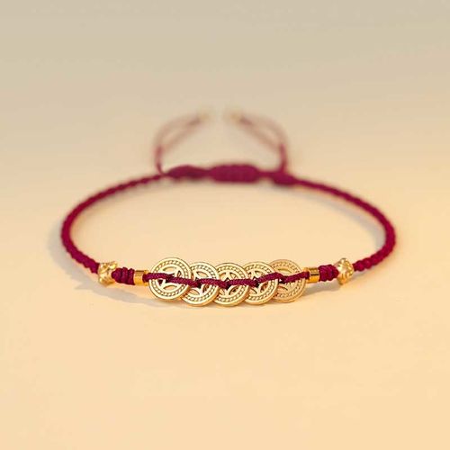 Buddha Stones Copper Coin Fortune Tree Luck Strength Braided Bracelet