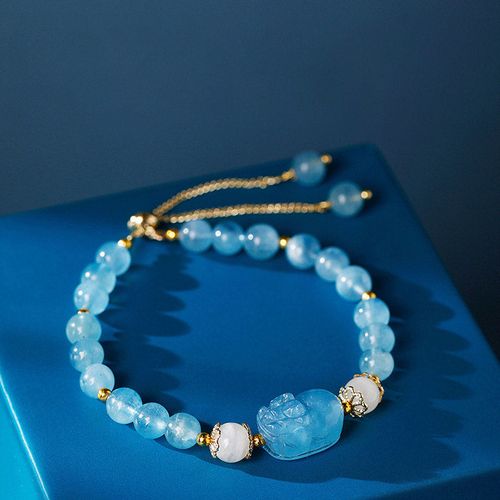 Goforrich Aquamarine Strawberry Quartz Amethyst Moonstone PiXiu Healing Bracelet