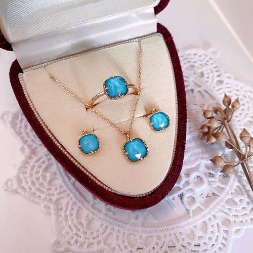 Goforrich 925 Sterling Silver Plated Gold Turquoise Protection Ring Earrings Necklace Pendant Set