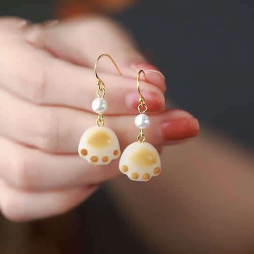 Goforrich Bodhi Seed Lovely Cat Paw Claw Peace Dangle Drop Earrings