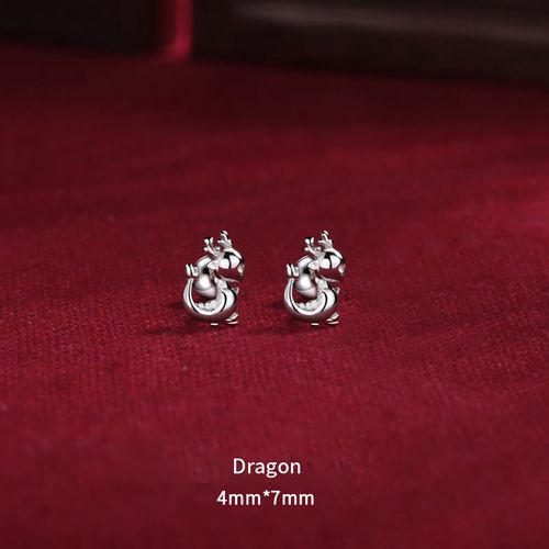 Goforrich 925 Sterling Silver Year Of The Dragon Design Luck Protection Stud Earrings