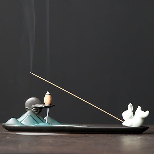 Goforrich Moon Rabbit PiXiu Mountain Healing Ceramic Stick Incense Burner Decoration