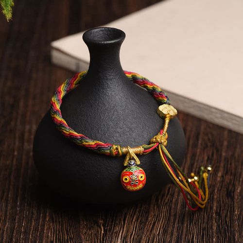 Buddha Stones Gold Swallowing Beast Family Luck Reincarnation Knot Colorful String Bracelet