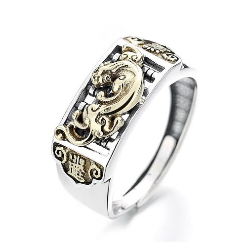 Goforrich 925 Sterling Silver PiXiu Luck Wealth Adjustable Ring