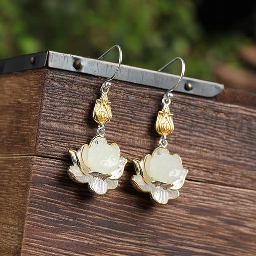 Goforrich White Jade Protection Harmony Drop Earrings