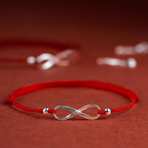 Buddha Stones 925 Sterling Silver Endless Knot Protection Luck Red String Bracelet Anklet