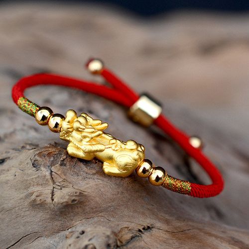 Goforrich 24K Gold-Plated PiXiu Luck Red String Bracelet