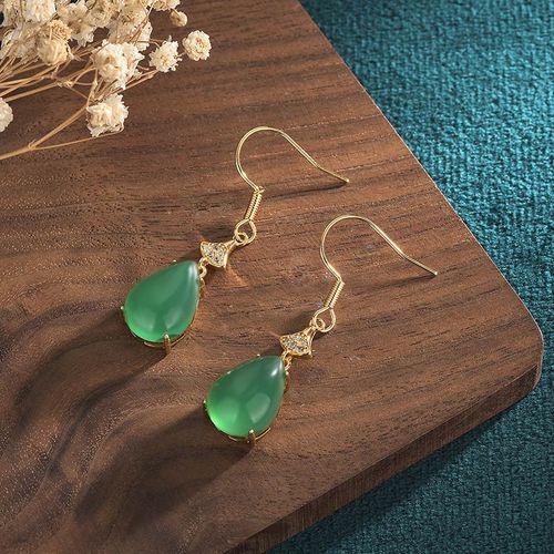 Goforrich Cyan Jade Luck Drop Earrings