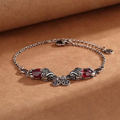 Goforrich Garnet Double PiXiu Copper Coin Protection Chain Bracelet