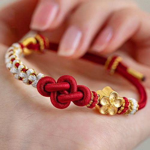 Buddha Stones Handmade True Love Knot Peach Blossom Charm Luck Rope Bracelet