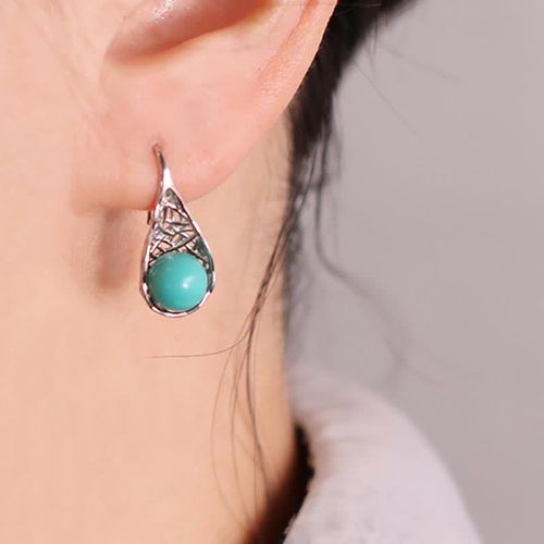 Goforrich 925 Sterling Silver Turquoise Beaded Pattern Protection Drop Dangle Earrings