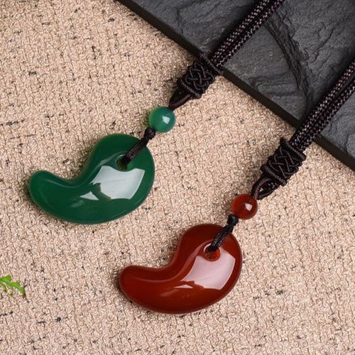 Buddha Stones Red Agate Green Agate Moon Pattern Confidence Calm Necklace