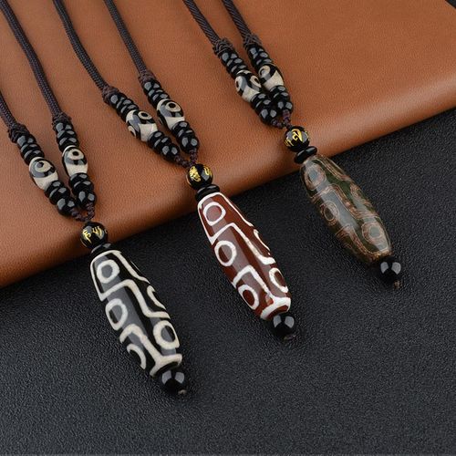 Buddha Stones Nine-Eye Dzi Bead Wealth Protection Necklace