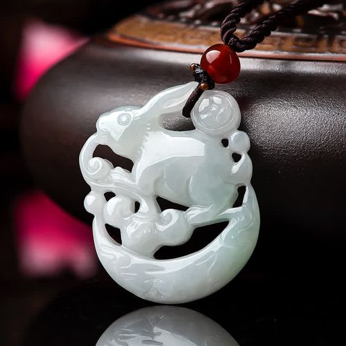 Buddha Stones Year of the Rabbit White Jade Crescent Moon Protection Necklace Pendant