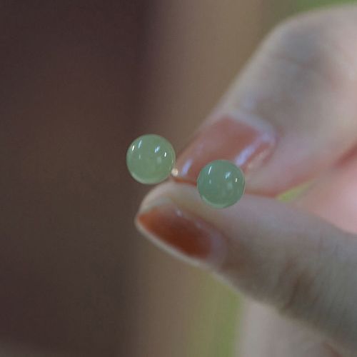 Goforrich Round Jade Beaded Luck Stud Earrings