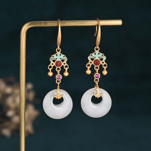 Goforrich FengShui White Jade Blessing Drop Earrings