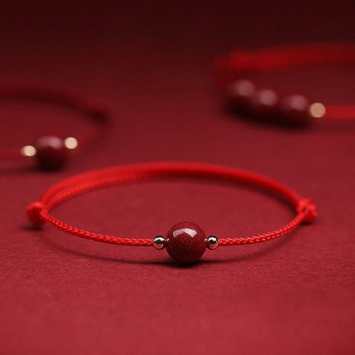 Buddha Stones Natural Lucky Cinnabar Bead Blessing String Bracelet Anklet