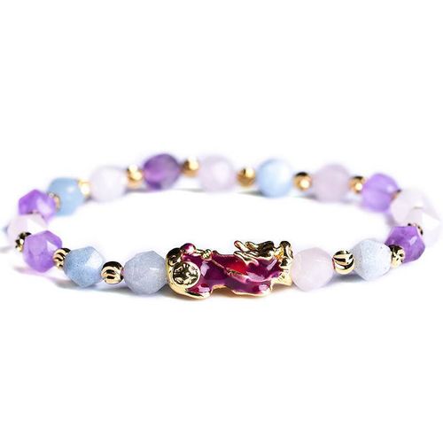 Goforrich Natural Amethyst Fortune Pixiu Charm Bracelet