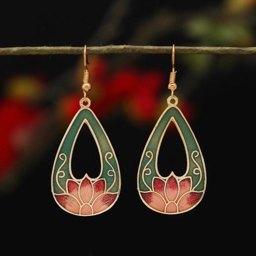 Goforrich Lotus Butterfly Flower Alloy Copper Enlightenment Drop Earrings